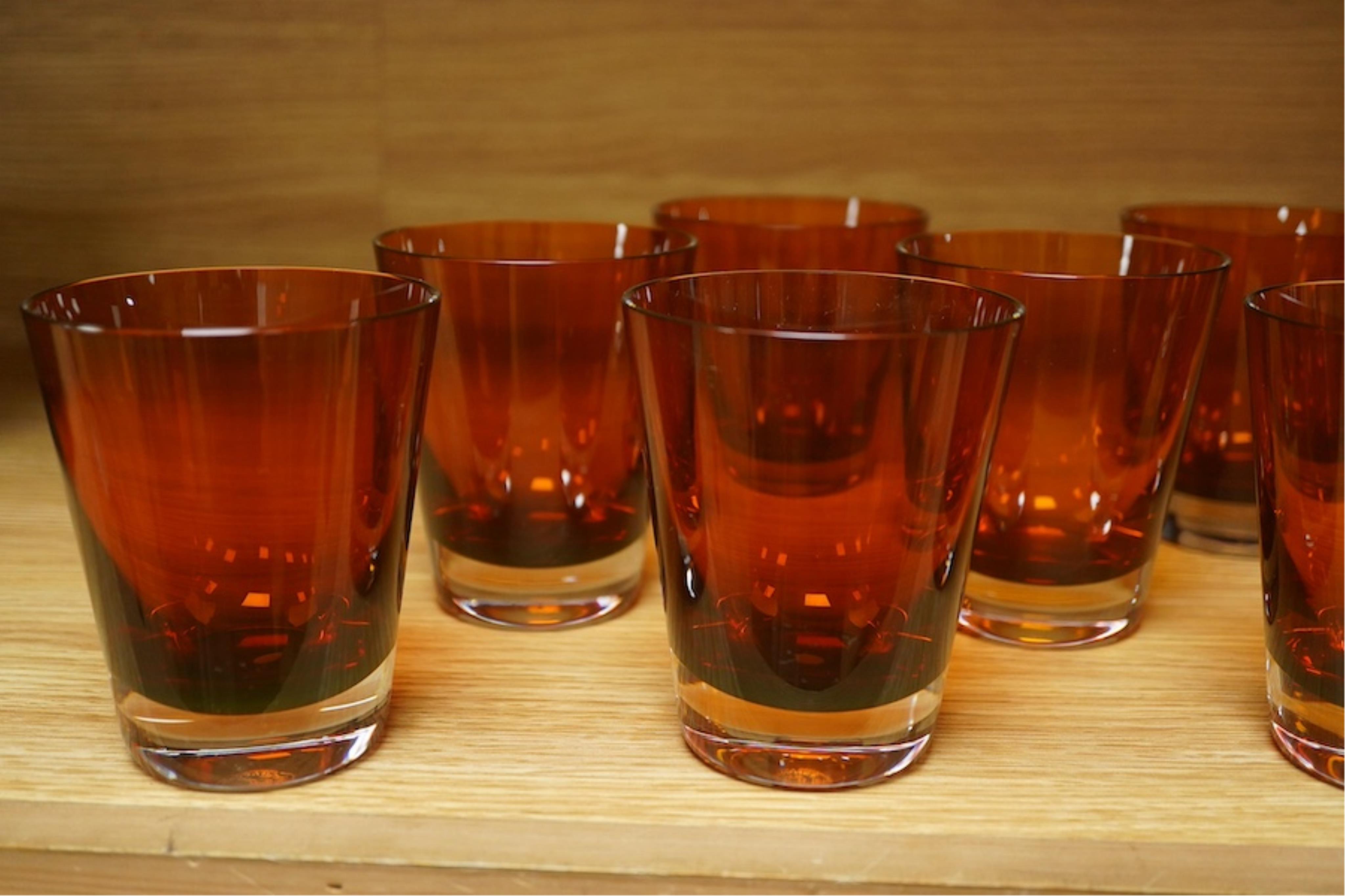 A set of twelve Baccarat Mosaique amber glass tumblers, 10cm. Condition - good